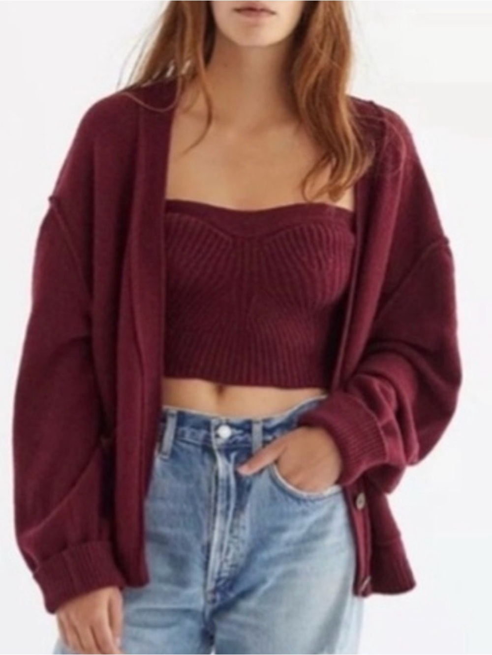 Free People Women's Cashmere Cardigan - Burgundy